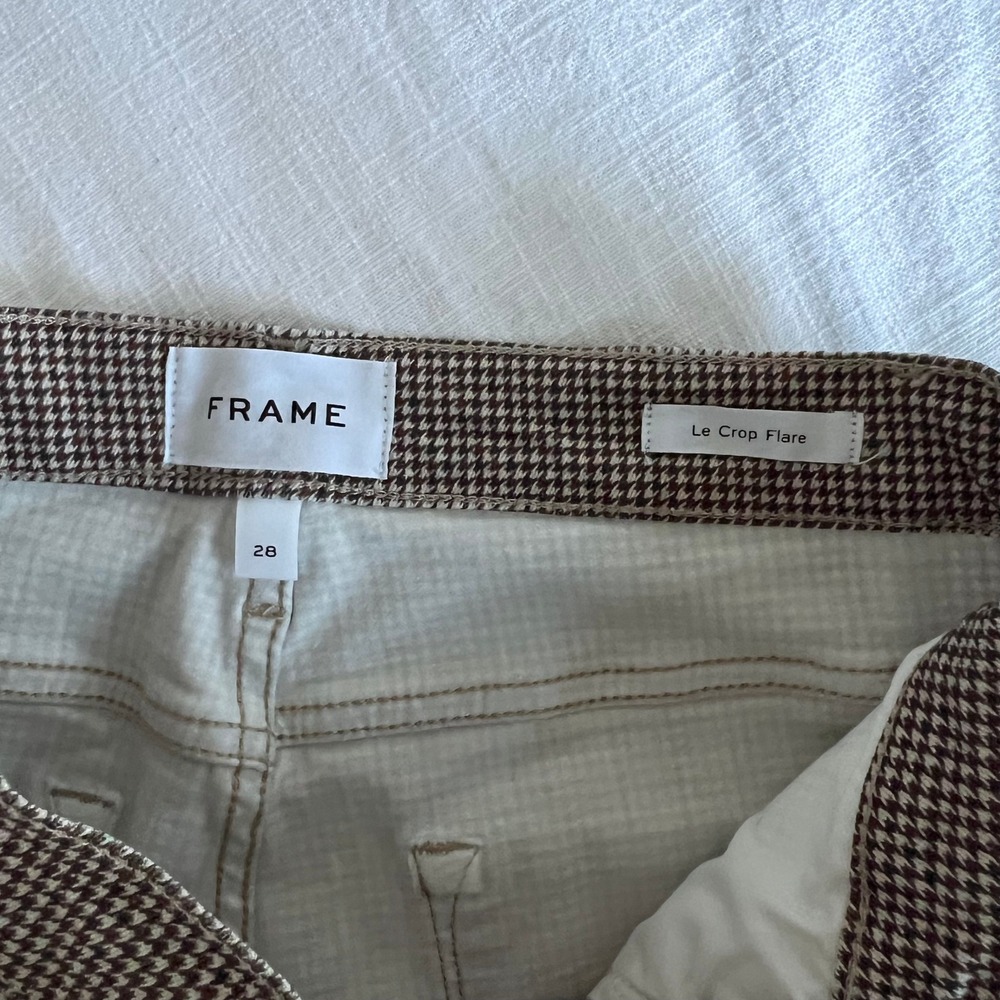 FRAME Le Crop‎ Flare Houndstooth Pants Brown Career Casual Size 28 NWT - DEFECT - Picture 7 of 11